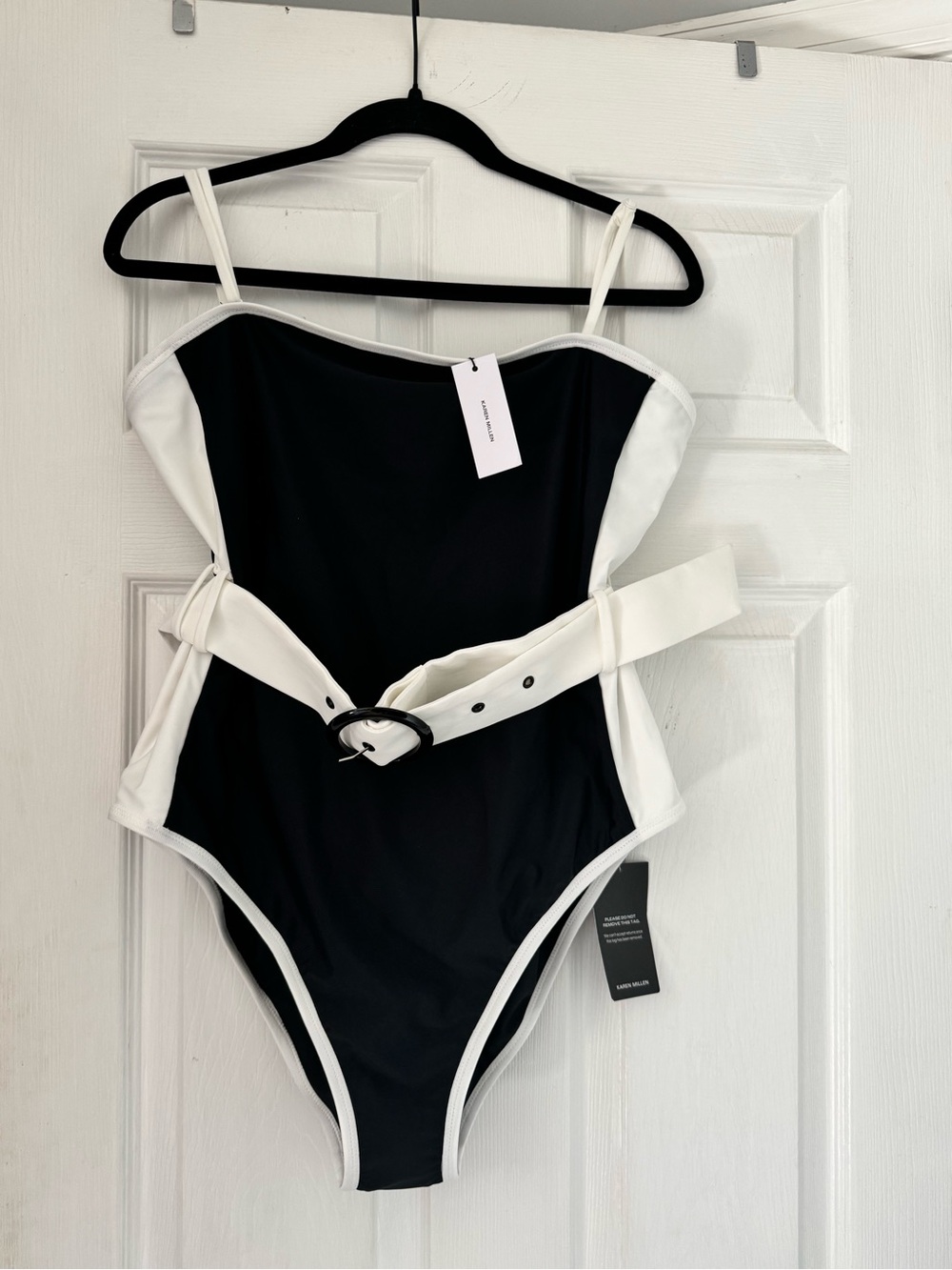 Karen Millen one piece Swimsuit black/white belted large NWT